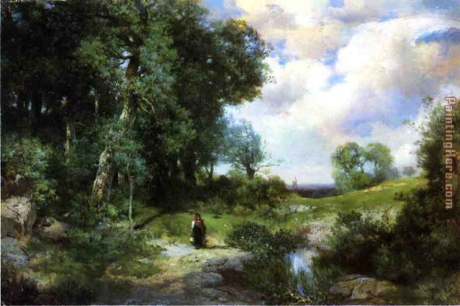 Thomas Moran Young Girl in a Long Island Landscape